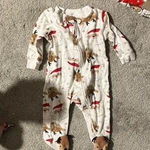 Carter's White and Red Reindeer Footie
